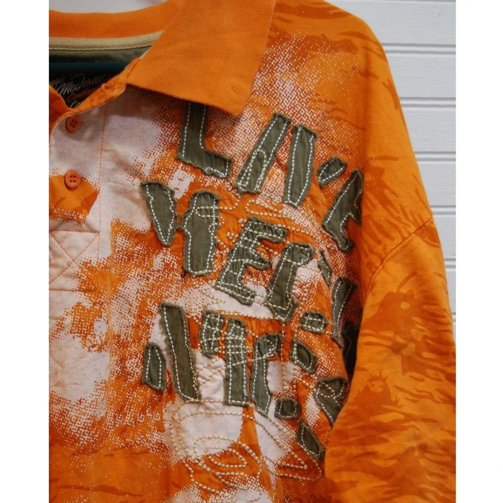 Y2K polo Shirt Men's Size‎ 3XL Live Mechanics AOP Embroidered Absract Streetwear